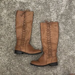 Round Toe Tan Side Lace Up Riding Boots size 7.5